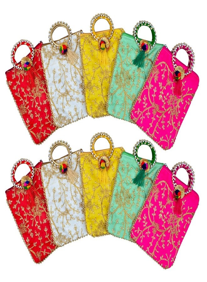 AT Ankit Traders Embroidered Potli Pouches for Women Pack of 6 | Potli Bags for Return Gifts, Purse for Ladies, Shagun for Home Functions & Wedding | Ideal for Lohri, Makar Sankranti & Pongal - Image 1